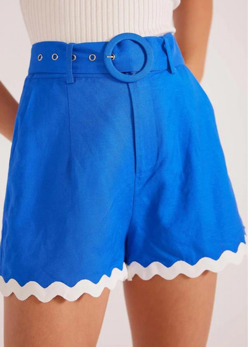 MINKPINK Florence Rikrak Belted Shorts - Cobalt-Hand In Pocket