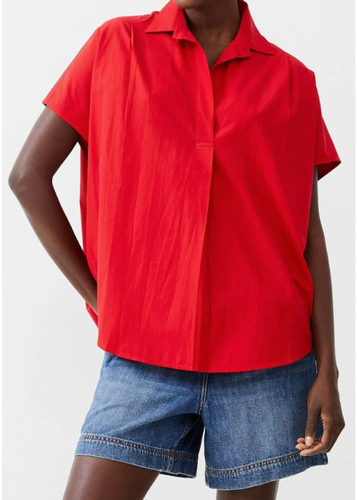 French Connection Poplin S/S Popover Shirt- True Red-Hand In Pocket