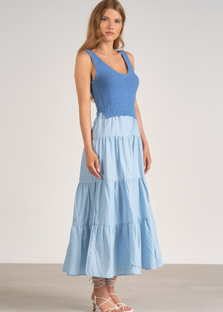 Elan Madeline Combo Dress - Light Blue-Hand In Pocket