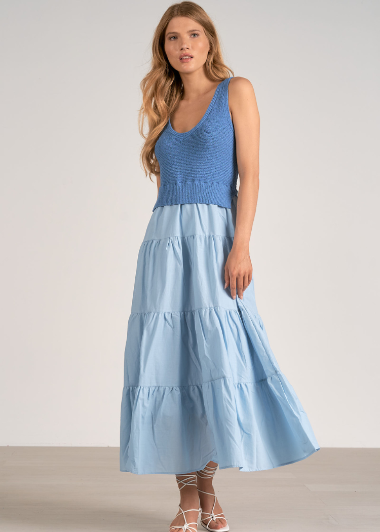 Elan Madeline Combo Dress - Light Blue-Hand In Pocket