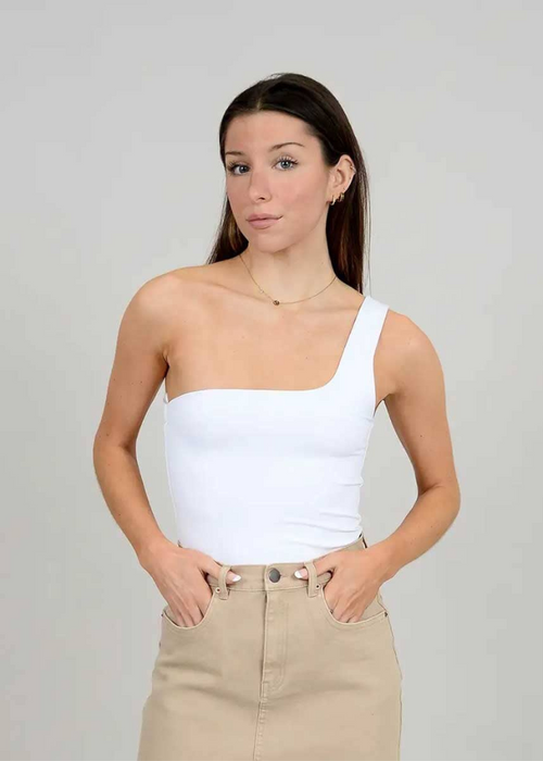 RD Style Tani One Shoulder Bodysuit - White-Hand In Pocket