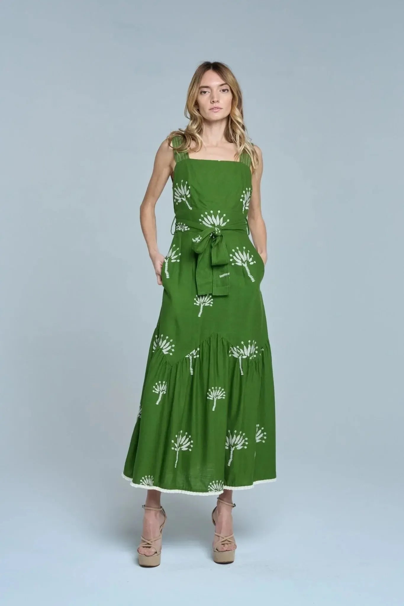 Ciebon Sadira Embroidered Midi Dress - Green-Hand In Pocket