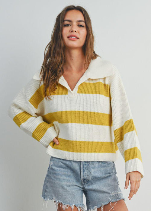 Jackie Stripe Collar Sweater- ***FINAL SALE***-Hand In Pocket