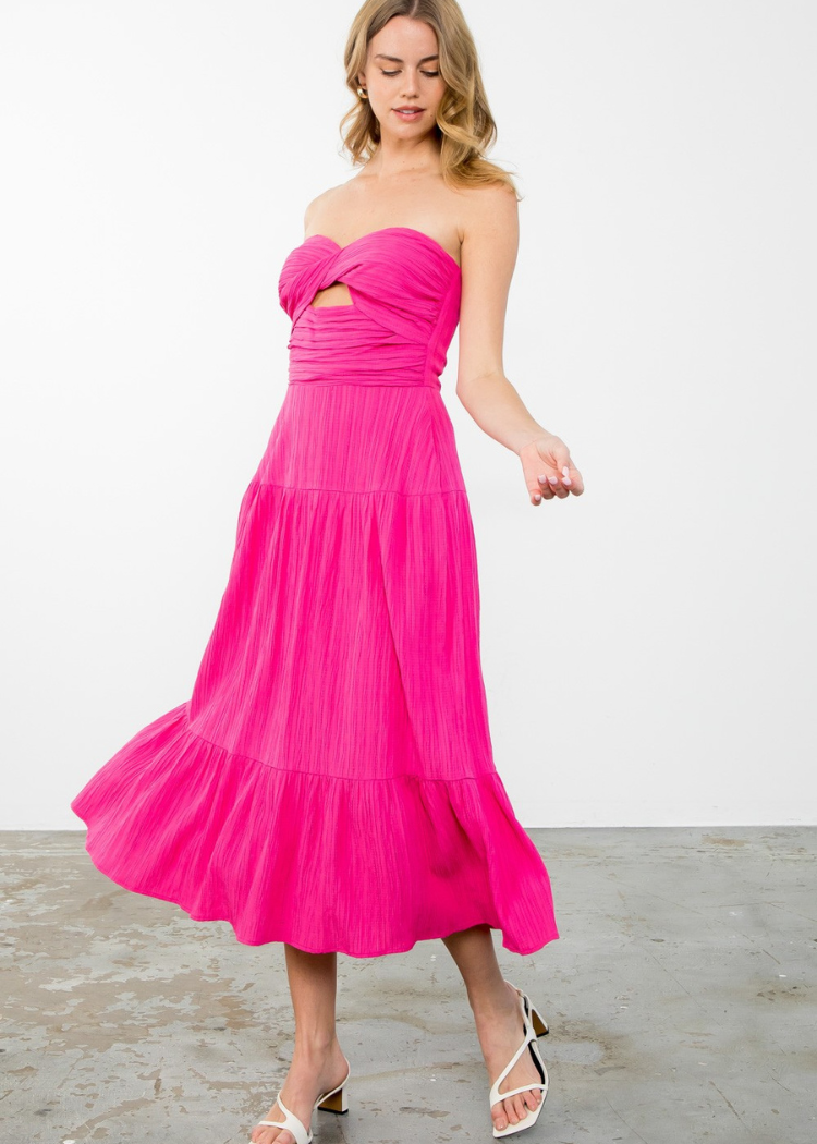 THML Josie Bow Twist Dress - Pink-Hand In Pocket