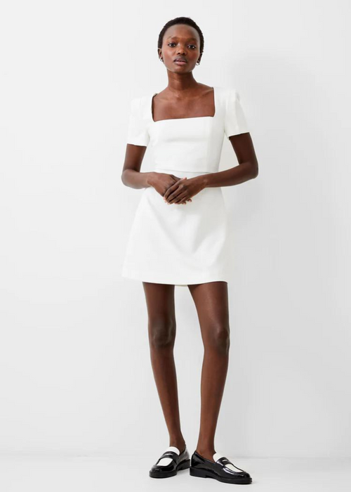 French Connection Whisper Square Neck S/S Dress - Summer White-Hand In Pocket