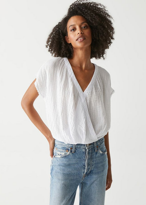 Michael Stars Evie Faux Wrap Top - White-Hand In Pocket
