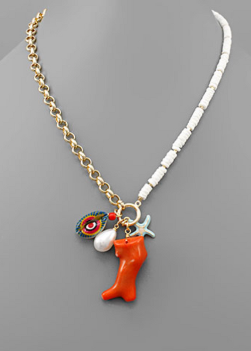 Ziva Cowrie Charm Necklace-Hand In Pocket