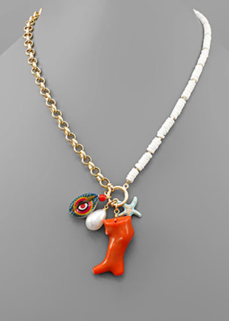 Ziva Cowrie Charm Necklace-Hand In Pocket