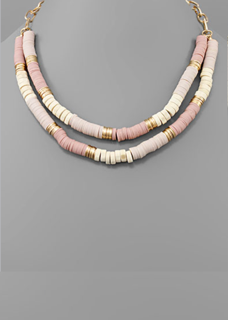 Yohana Wood Disk Necklace-Baby Pink-Hand In Pocket