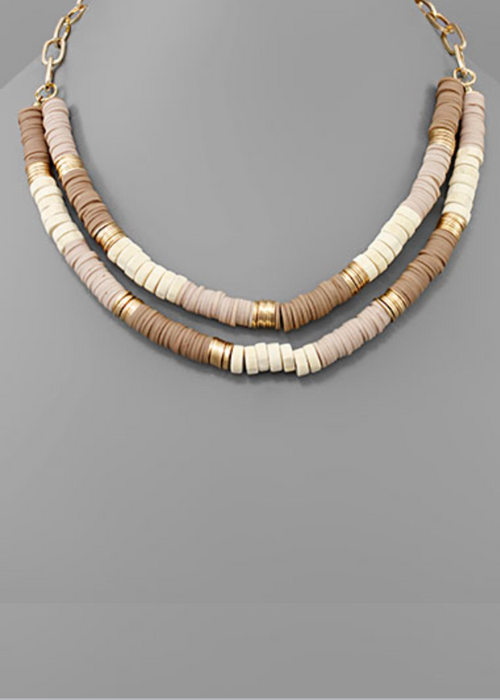 Yohana Wood Disk Necklace-Taupe-Hand In Pocket