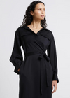 French Connection Harlow Satin Wrap Dress-Black ***FINAL SALE***-Hand In Pocket