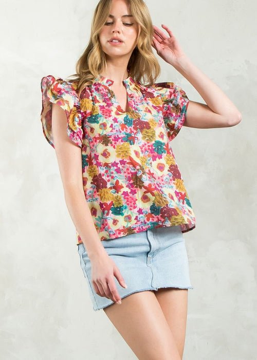 THML Candace Flutter Sleeve Floral Top