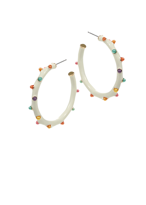 Chaffe Dotted Enamel Hoops-Ivory-Hand In Pocket