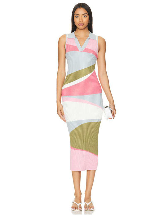 MINKPINK Danica Collared Midi Dress - Multi Abstract-Hand In Pocket