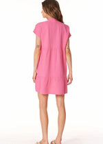 Bobi Tiered S/S V- Neck Dress- Tropical Pink-Hand In Pocket