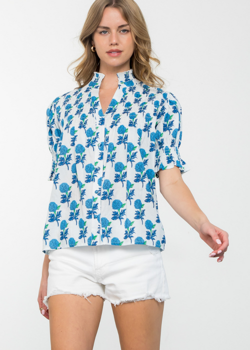 THML Florence Button Up Flower Print Top-Hand In Pocket