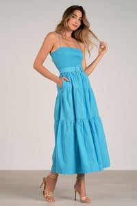 Elan Jillian Smocked Belted Maxi Dress- Azure-***FINAL SALE***-Hand In Pocket