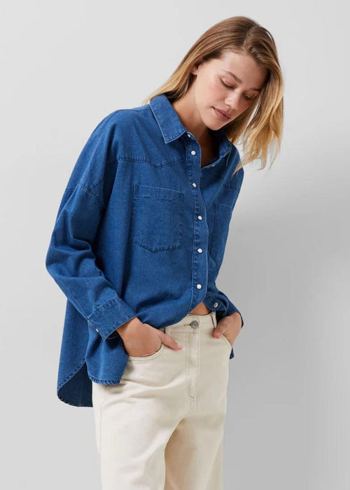 French Connection Zaves Chambray Denim Shirt-Hand In Pocket