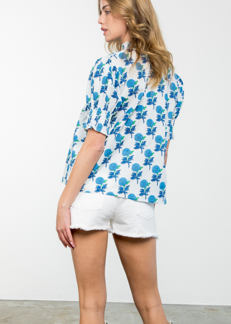 THML Florence Button Up Flower Print Top-Hand In Pocket