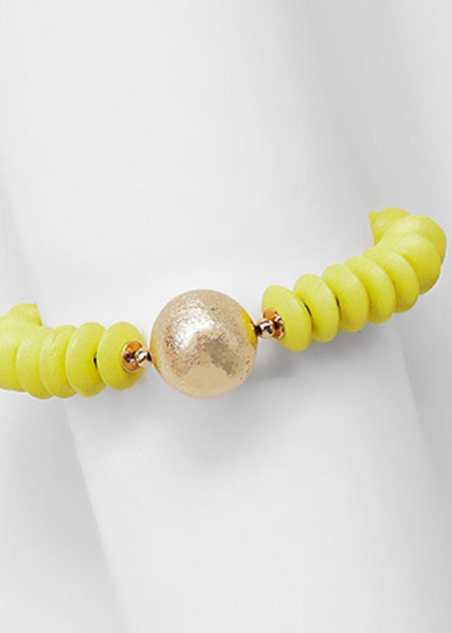 Limbani Wood Bead Bracelet- Yellow-Hand In Pocket