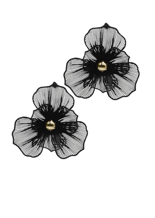 Sejal Flower Earring-Black-Hand In Pocket