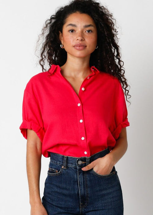 Cleo Button Down Top - Red-Hand In Pocket