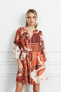 Ciebon Christy Printed Mini Dress - Brown ***FINAL SALE***-Hand In Pocket