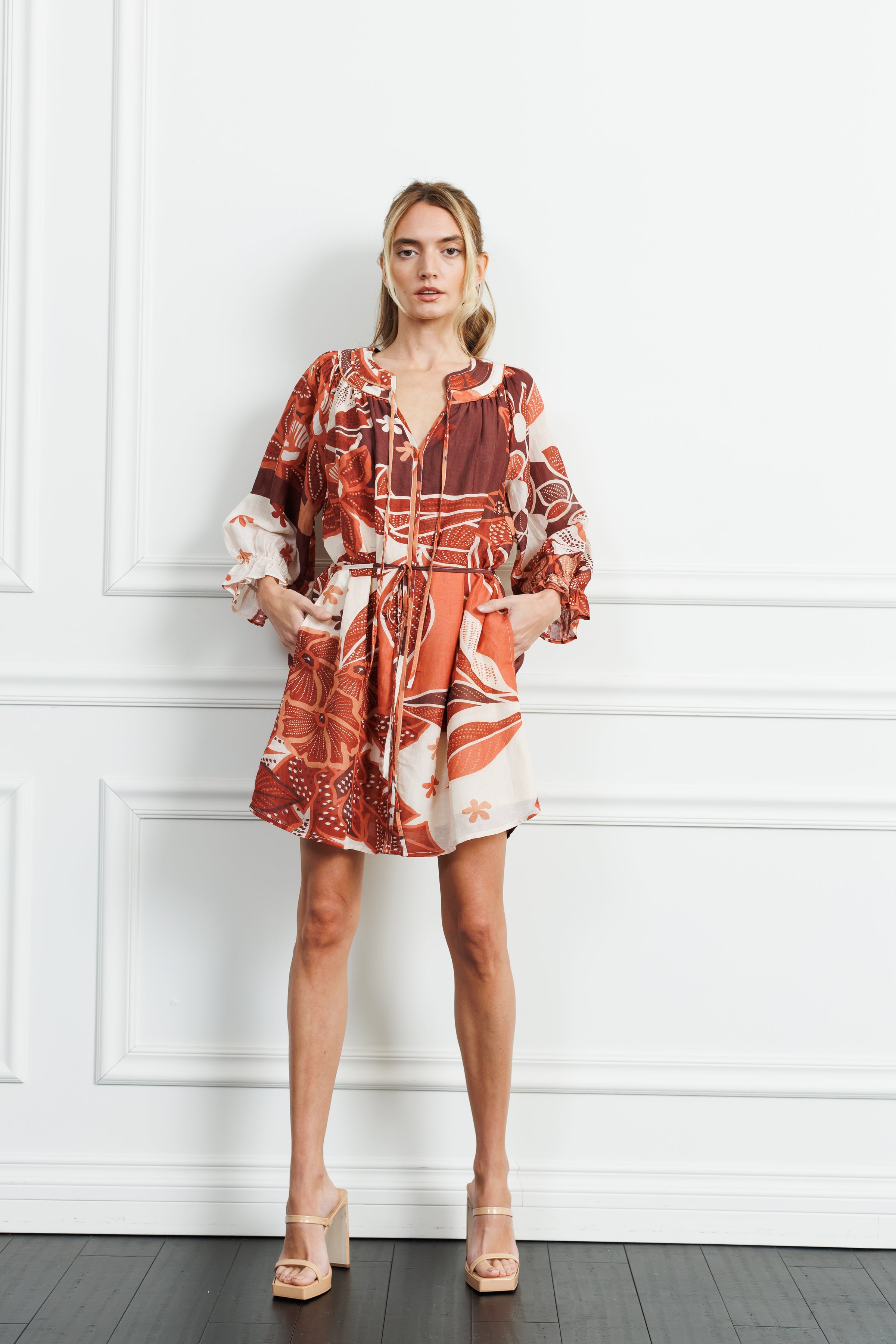 Ciebon Christy Printed Mini Dress - Brown ***FINAL SALE***-Hand In Pocket