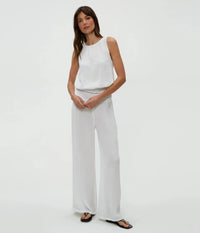 Michael Stars Janelle Tie Neck Tank-White-Hand In Pocket