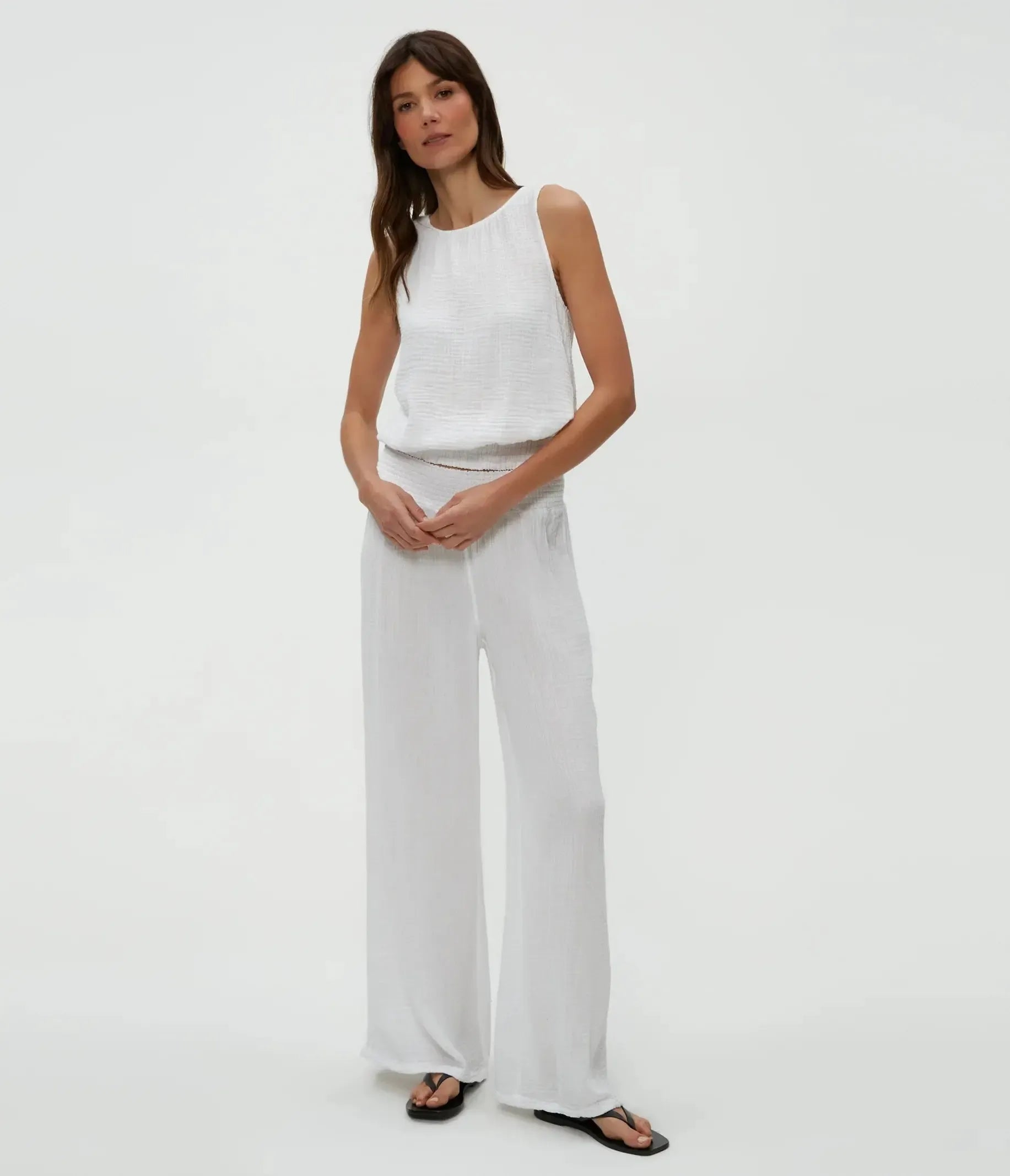 Michael Stars Janelle Tie Neck Tank-White-Hand In Pocket