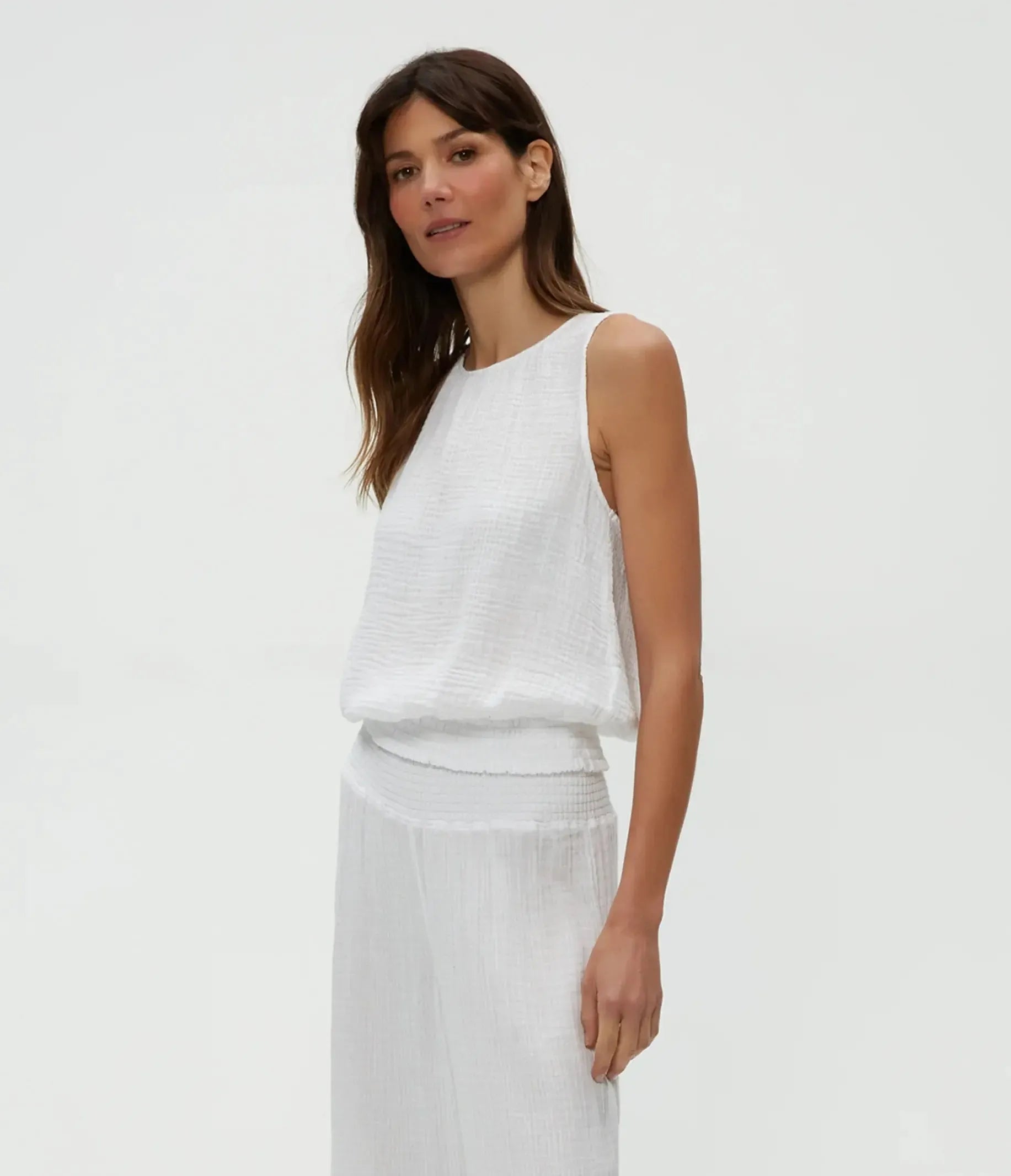 Michael Stars Janelle Tie Neck Tank-White-Hand In Pocket