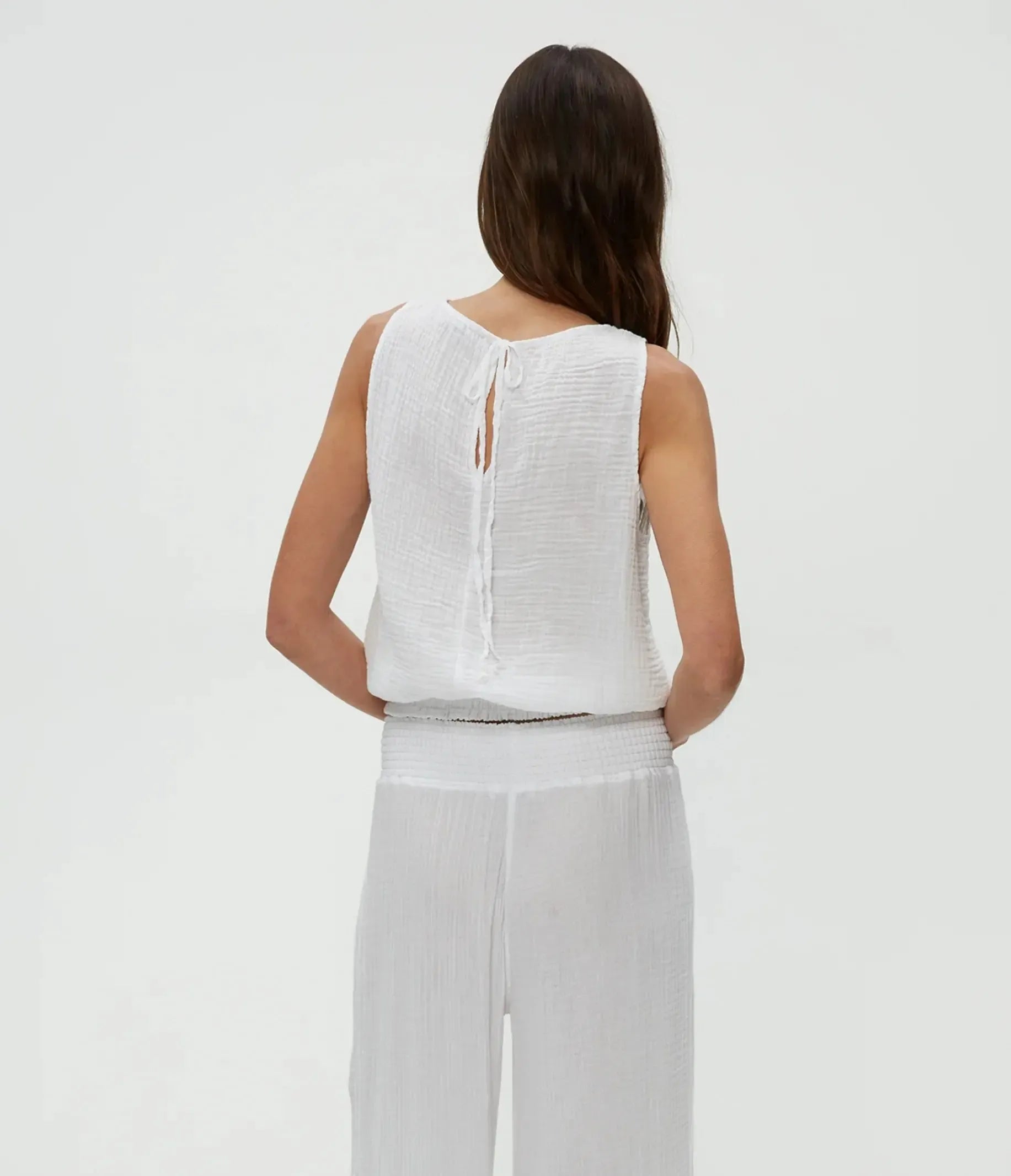Michael Stars Janelle Tie Neck Tank-White-Hand In Pocket