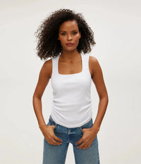 Michael Stars Maribel Square Neck Tank- White-Hand In Pocket