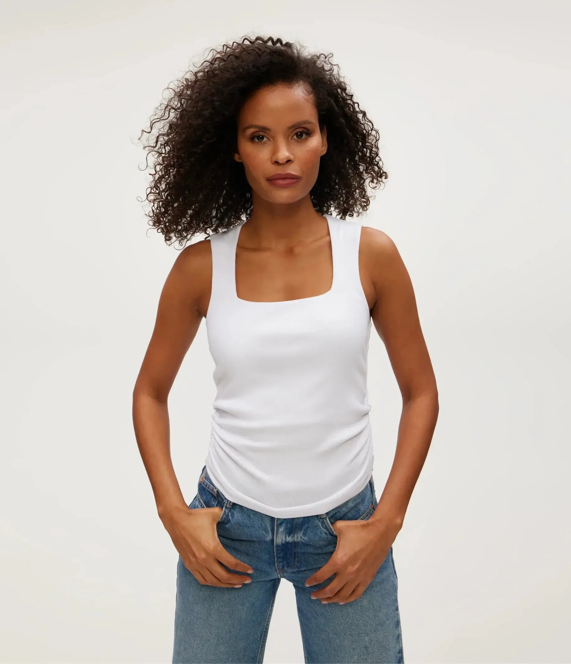 Michael Stars Maribel Square Neck Tank- White-Hand In Pocket