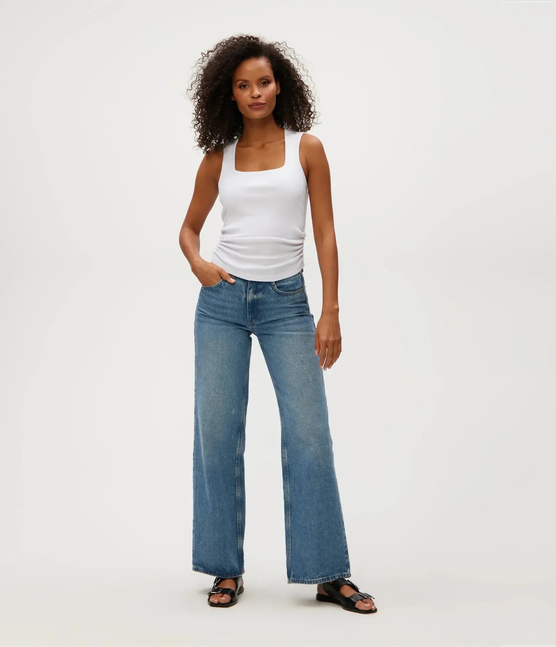 Michael Stars Maribel Square Neck Tank- White-Hand In Pocket