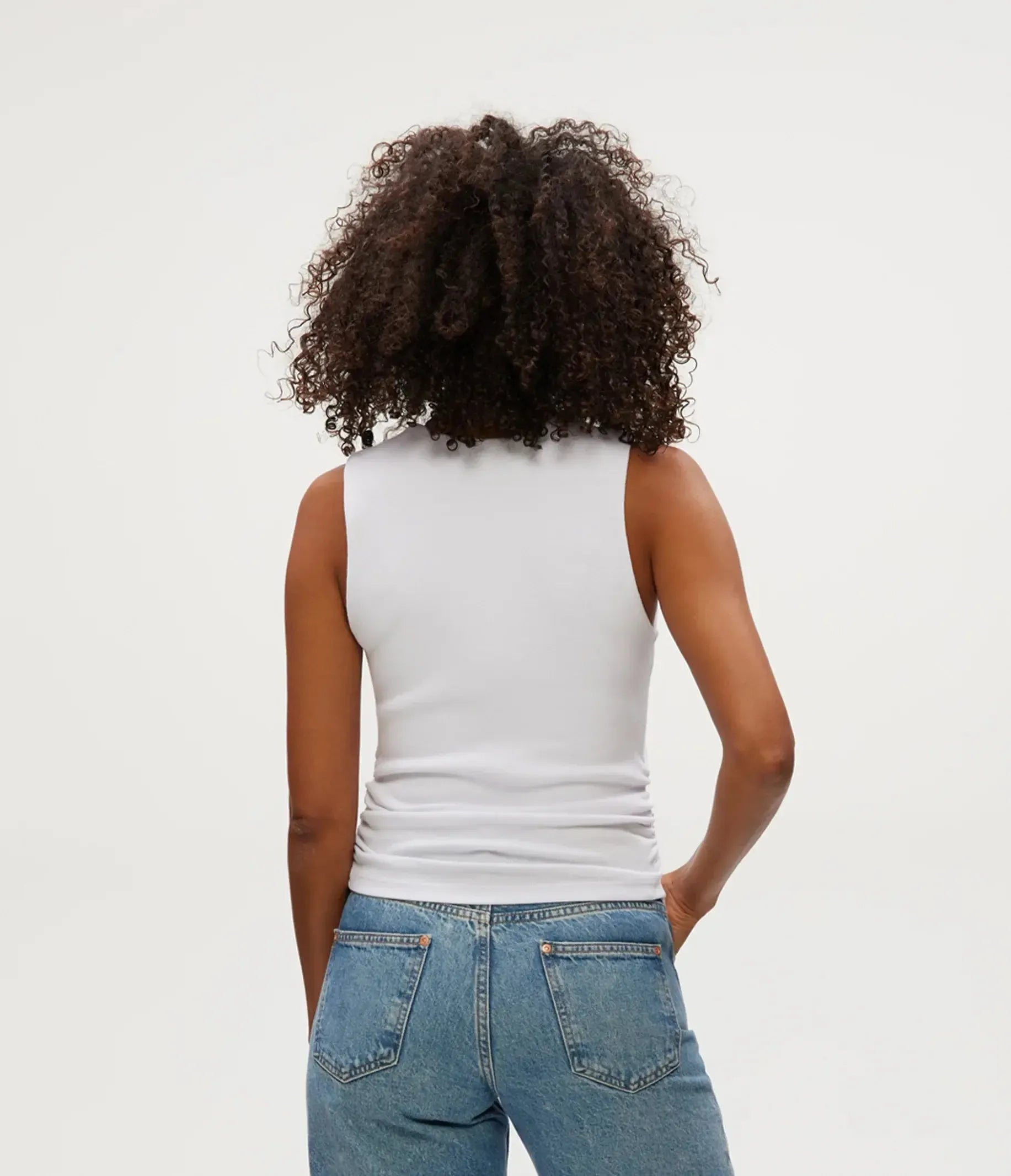 Michael Stars Maribel Square Neck Tank- White-Hand In Pocket