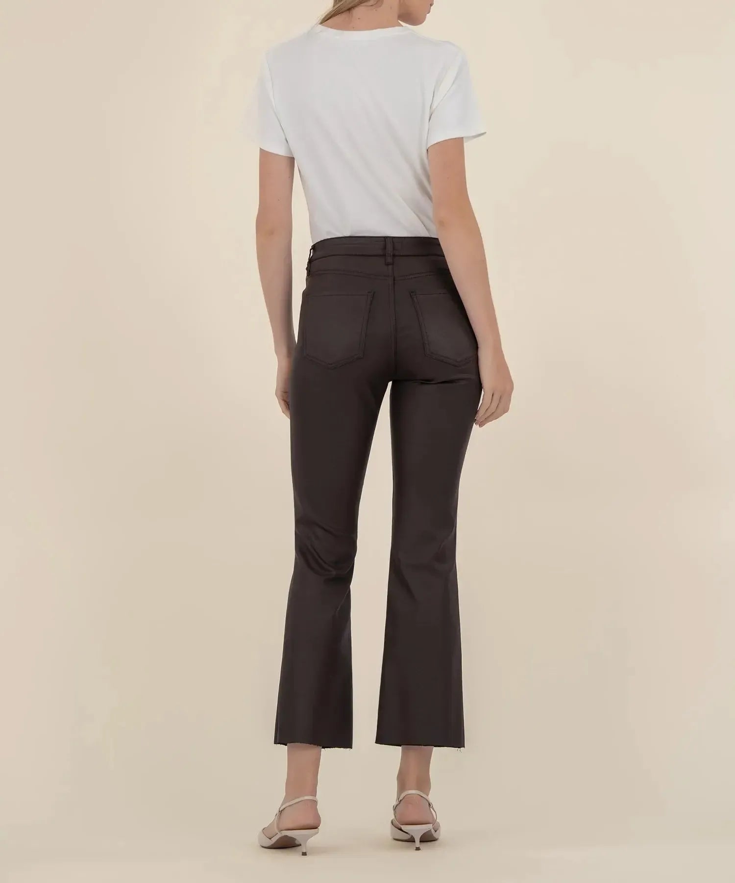 KUT Kelsey High Rise Ankle Flare- Chocolate-Hand In Pocket