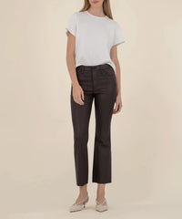 KUT Kelsey High Rise Ankle Flare- Chocolate-Hand In Pocket