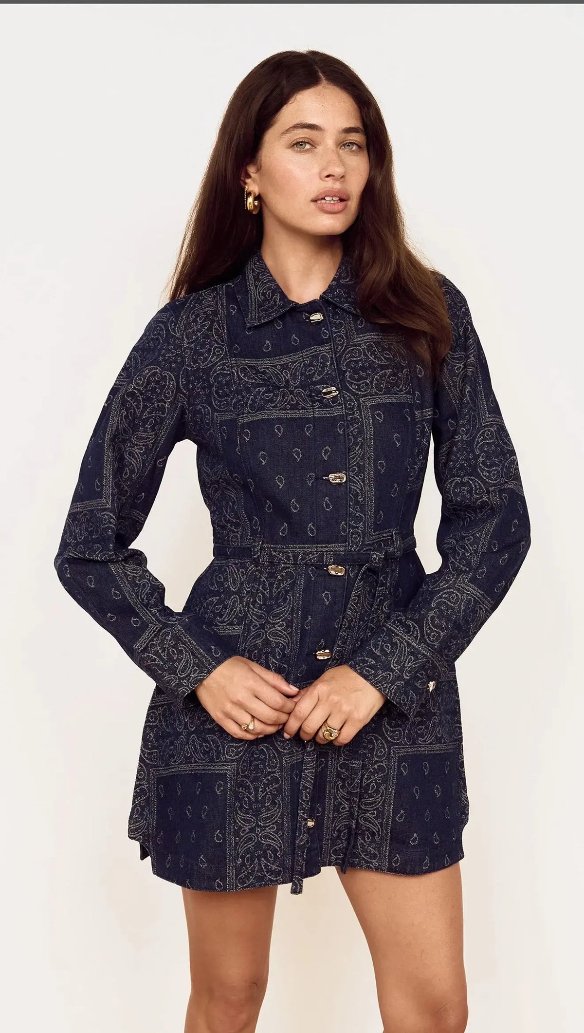 MINKPINK Delphi Jacquard Denim Dress - Indigo-Hand In Pocket
