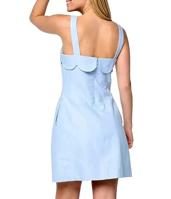 Ciebon Mikeala Scalloped Neck Mini Dress- Blue-Hand In Pocket