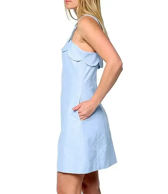 Ciebon Mikeala Scalloped Neck Mini Dress- Blue-Hand In Pocket
