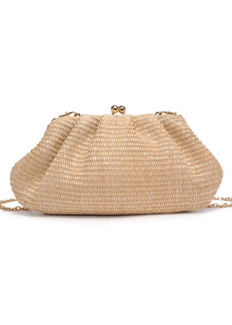 Triana Straw Frame Clutch: Natural-Hand In Pocket