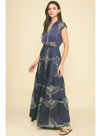Yumi Tiered Floral Maxi Dress- Navy-Hand In Pocket