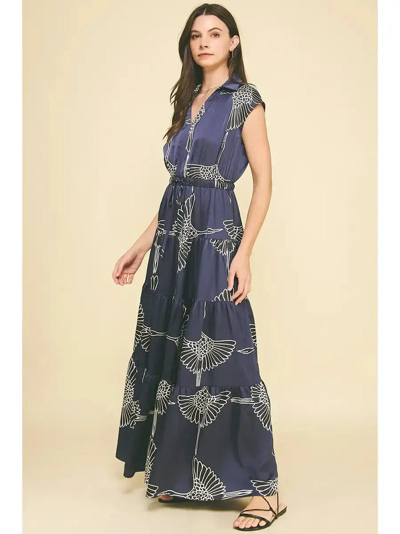 Yumi Tiered Floral Maxi Dress- Navy-Hand In Pocket