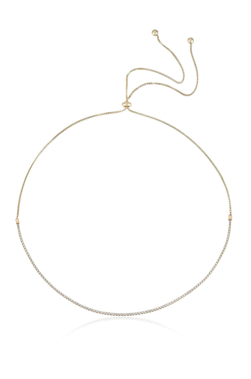 Clear Crystal Tennis Necklace with 18k Gold Plating / One Size