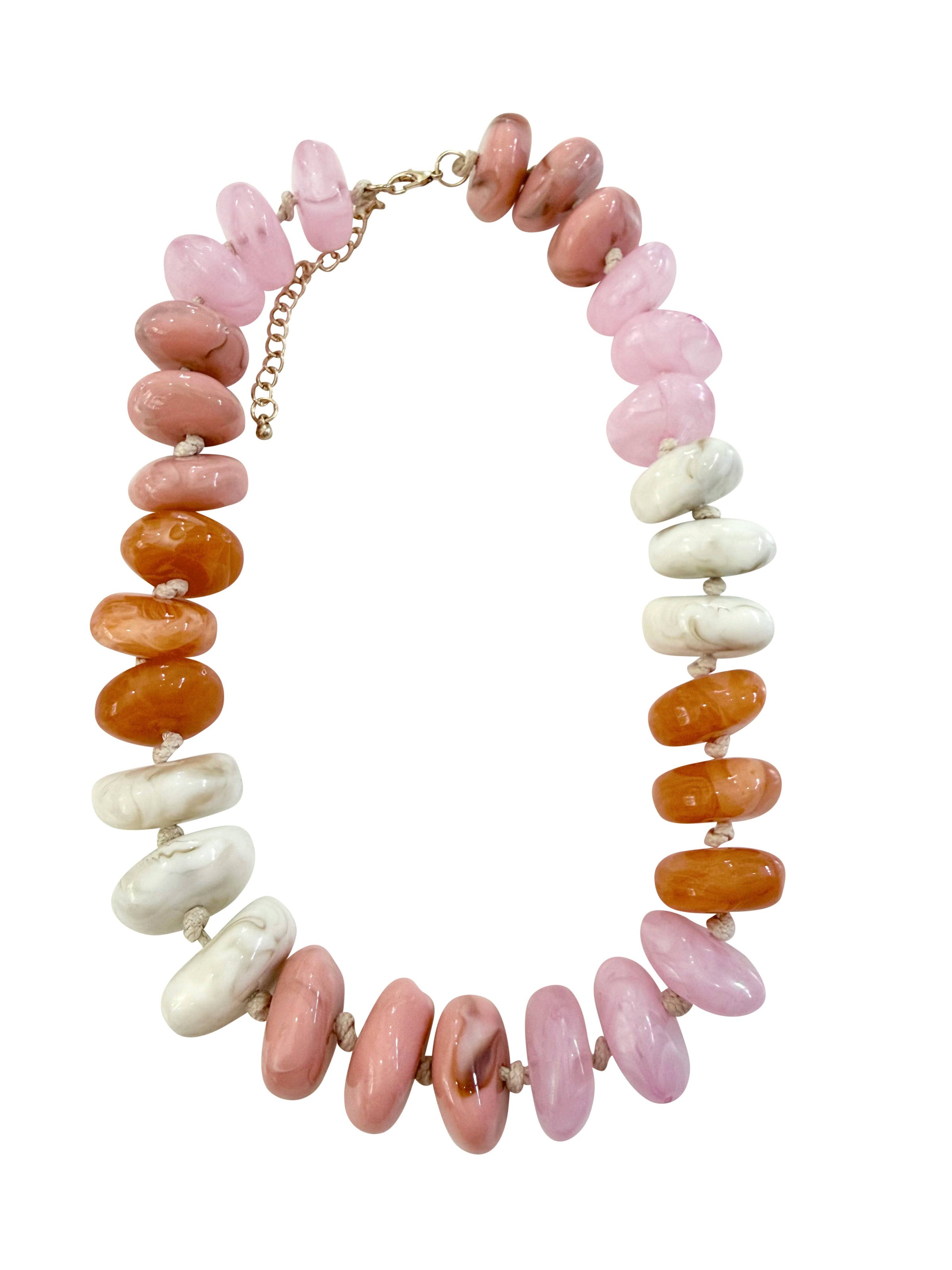 Delray Chunky Beaded Necklace - Pink/Orange Mix-Hand In Pocket