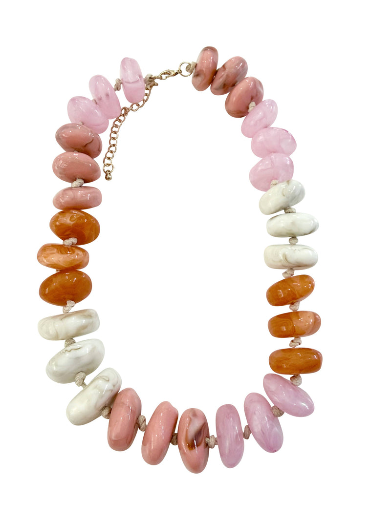 Delray Chunky Beaded Necklace - Pink/Orange Mix-Hand In Pocket