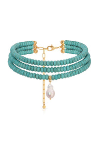 Marina Layers Turquoise Necklace: Turquoise and Freshwater Pearl / One Size-Hand In Pocket