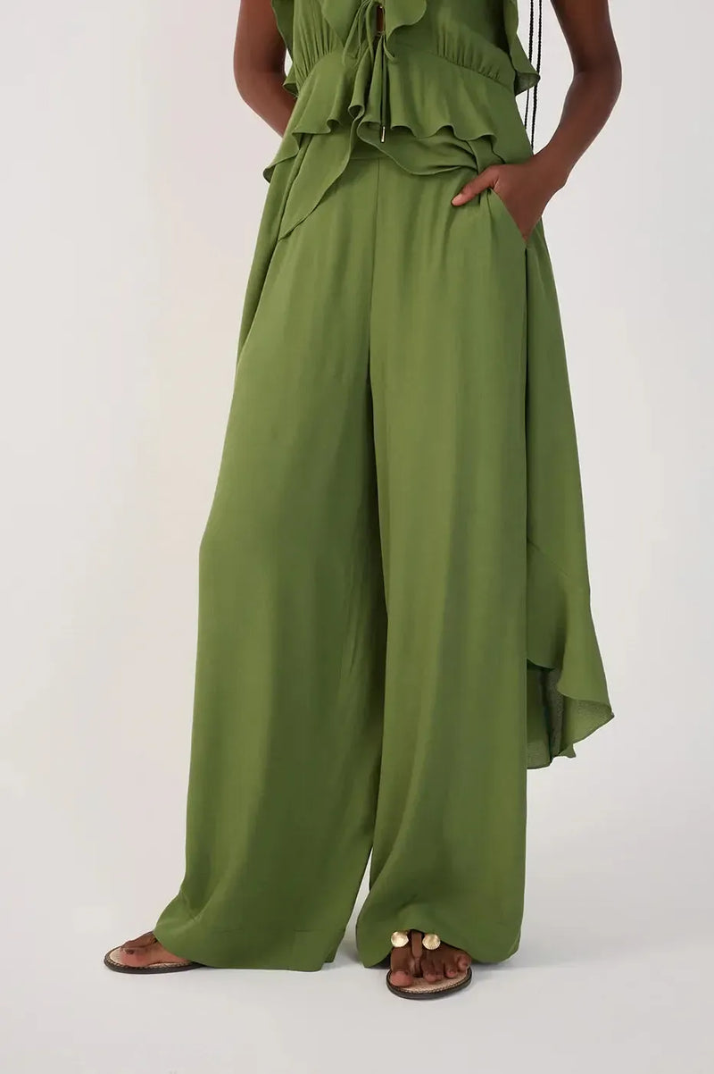 Dress To Mariana Wide Leg Pants - Coconut Green-Hand In Pocket