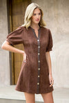 THML Dawn Puff Sleeve Dress- Brown